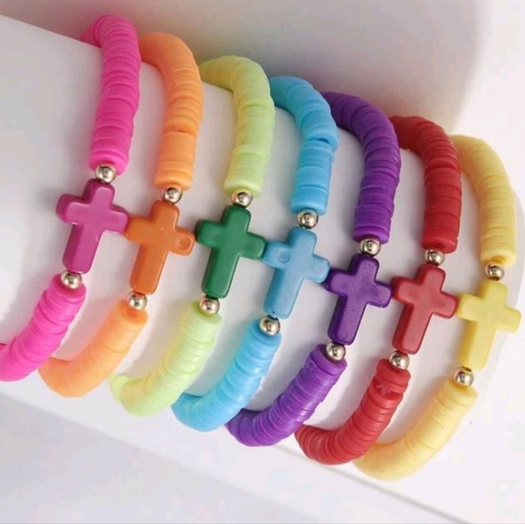 Kids Stackable Clay Beaded Bracelet with Cross-3 Pcs Set - Picture 6 of 7